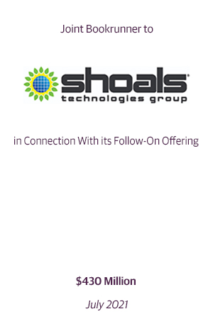 Joint Bookrunner to Shoals Technologies.