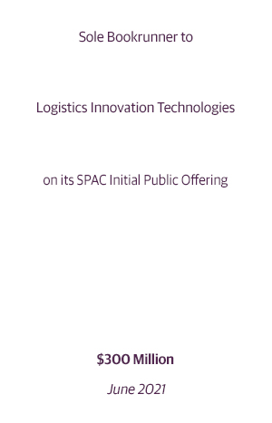 Sole Bookrunner to Logistics Innovation Technologies.