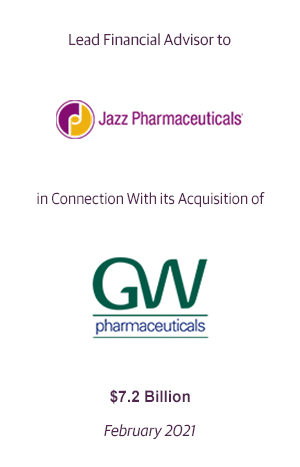 Lead Financial Advisor to Jazz Pharmaceuticals.
